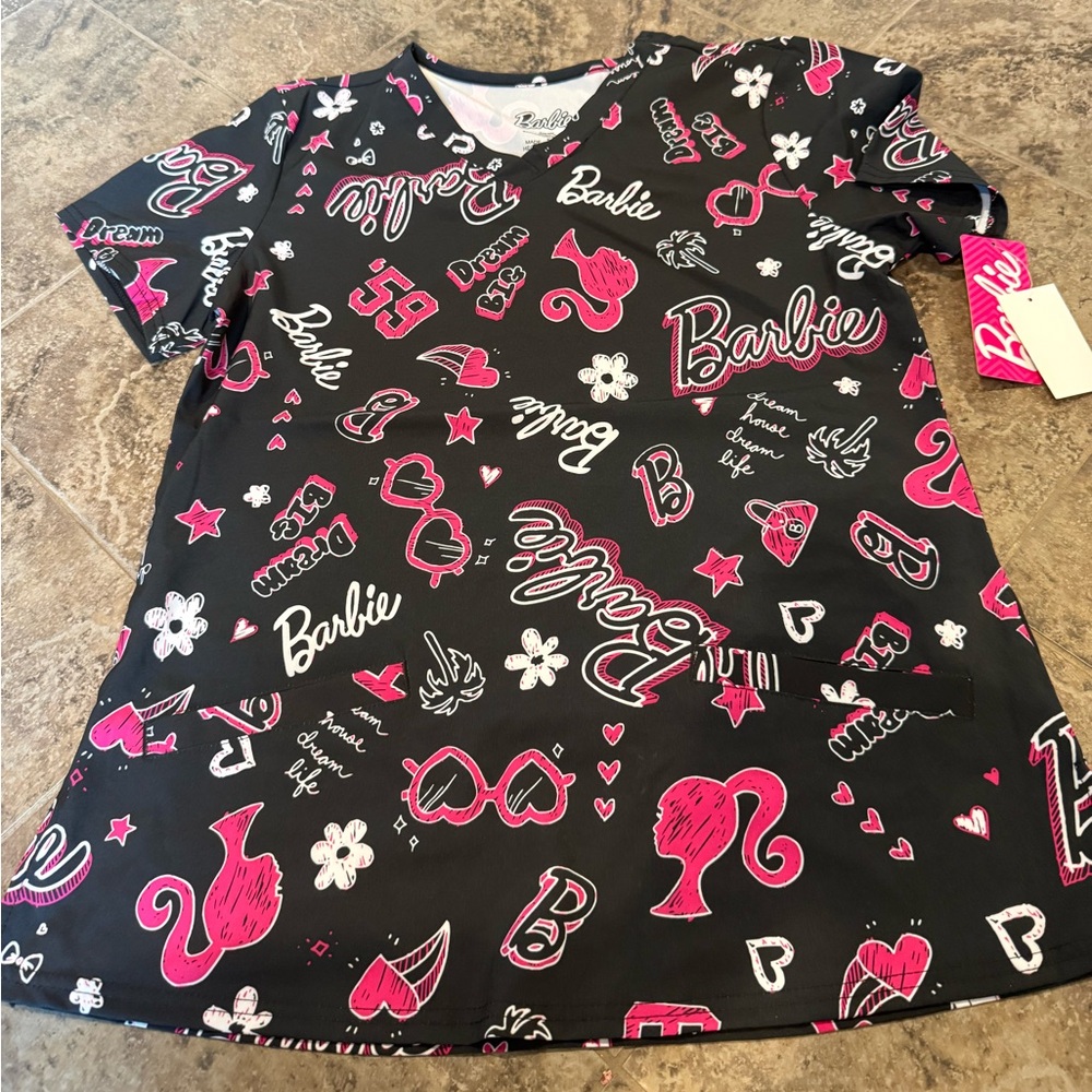 🌭Barbie Black and Pink scrub top